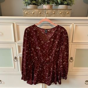 Women’s Maroon Peplum Top